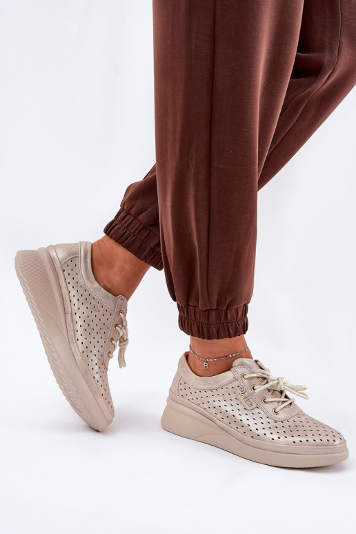 Baskets en cuir pour femme Style sportif chaussures couleur dorée Brumia