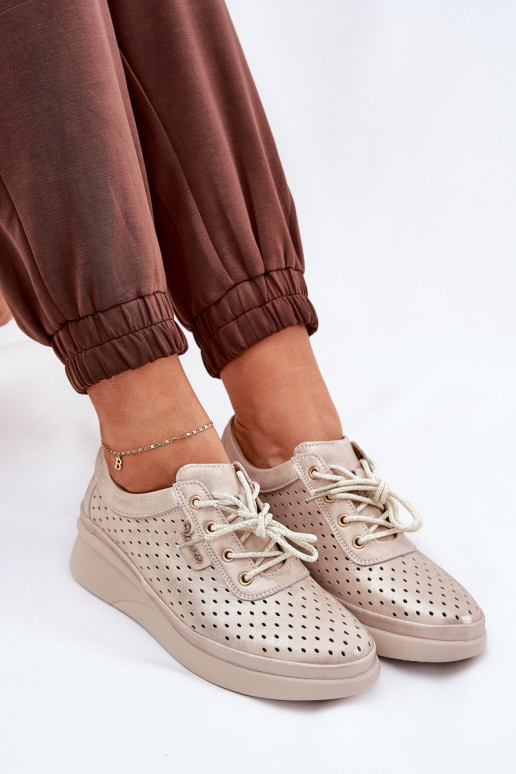 Baskets en cuir pour femme Style sportif chaussures couleur dorée Brumia