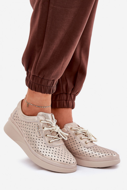 Baskets en cuir pour femme Style sportif chaussures couleur dorée Brumia