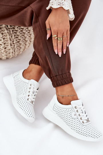 Baskets en cuir pour femmes Vinceza 79532 couleur blanche
