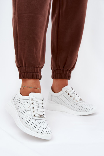 Baskets en cuir pour femmes Vinceza 79532 couleur blanche 2