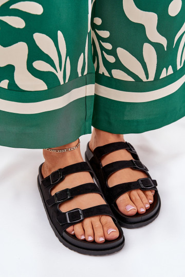 Pantoufles pour femmes avec des bandes I avec bouclesmi couleur noire Uliri