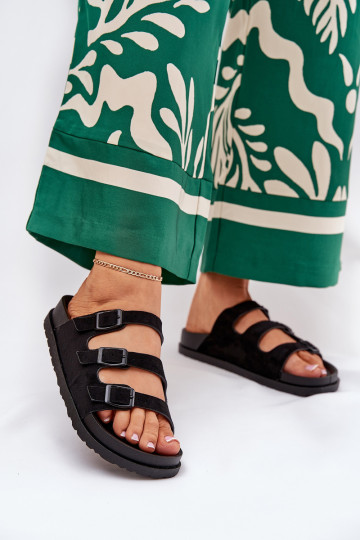 Chaussons pour femmes avec lanières et boucles couleur noire Uliri 2