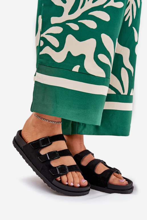 Pantoufles pour femmes avec des bandes I avec bouclesmi couleur noire Uliri Pantoufles pour femmes avec des bandes I avec bouclesmi couleur noire Uliri