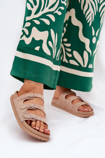 Chaussons pour femmes avec lanières et boucles couleur sable Uliri