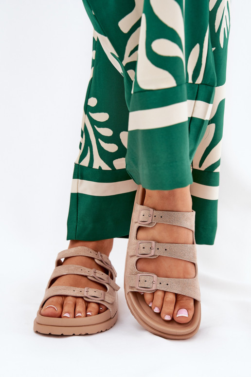 Pantoufles pour femmes avec des bandes I avec bouclesmi beige Uliri Pantoufles pour femmes avec des bandes I avec bouclesmi beige Uliri