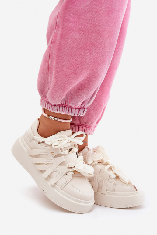 Eko Peau Chaussures modèle baskets avec une plateforme beige Penolle