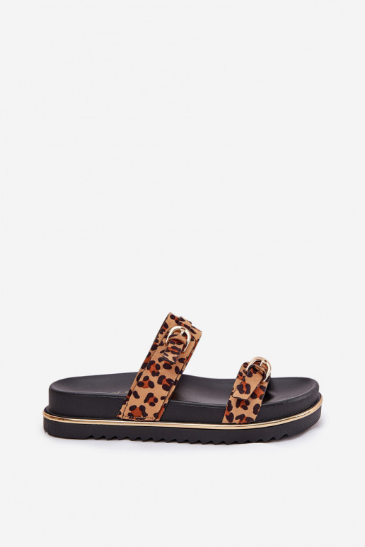 Pantoufles pour femmes avec des motifs en fourrure de léopard avec une plateforme avec des bandes I avec bouclesmi marron Zifert Pantoufles pour femmes avec des motifs en fourrure de léopard avec une plateforme avec des bandes I avec bouclesmi marron Zifert