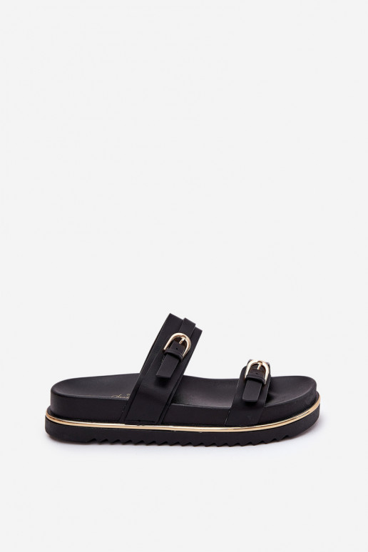 Pantoufles pour femmes Doucement avec une plateforme avec des bandes I avec bouclesmi couleur noire Ziferte Pantoufles pour femmes Doucement avec une plateforme avec des bandes I avec bouclesmi couleur noire Ziferte