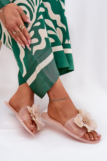 Mules à semelle plate transparentes avec fleur artificielle nude Vobetta