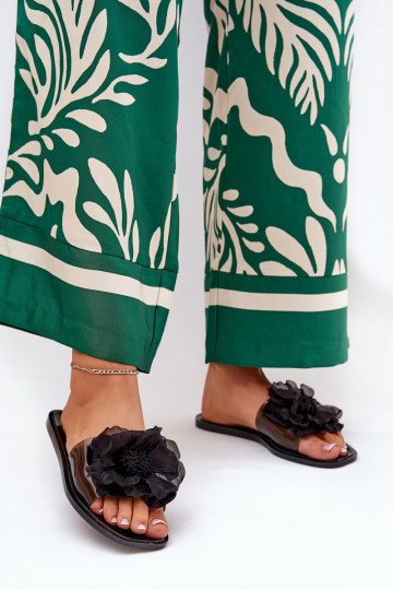 Mules à semelle plate transparentes avec fleur artificielle noires Vobetta 2