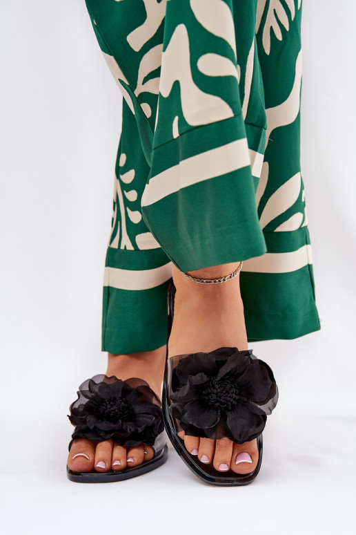 Voir à travers isocèle Pantoufles pour femmes Ze Sztucznym Une fleur couleur noire Vobetta