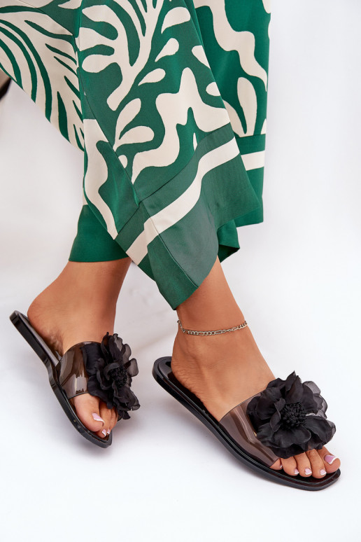 Voir à travers isocèle Pantoufles pour femmes Ze Sztucznym Une fleur couleur noire Vobetta
