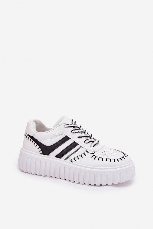 Chaussures modèle baskets Féminin avec une plateforme Blanc-couleur noire Ofenale
