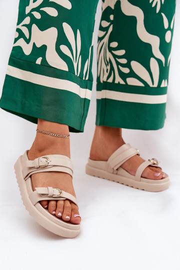 Pantoufles pour femmes avec une plateforme Ze couleur doréemi avec bouclesmi beige DANSernone