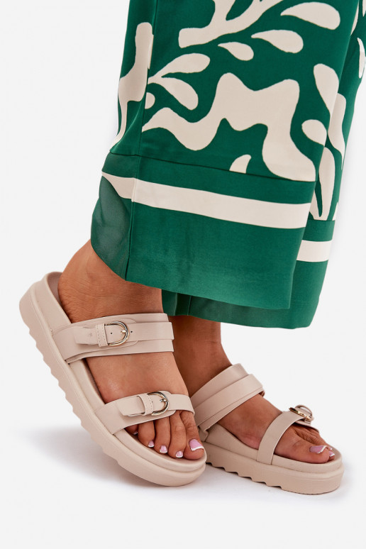 Pantoufles pour femmes avec une plateforme Ze couleur doréemi avec bouclesmi beige DANSernone