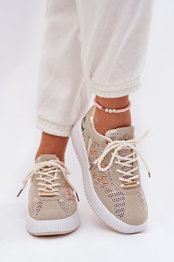 Bottines sportives Femmes avec filet et spikes couleur sable Ogalda 2