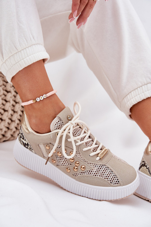 baskets Féminin avec maille Et des clous beige Ogalda baskets Féminin avec maille Et des clous beige Ogalda