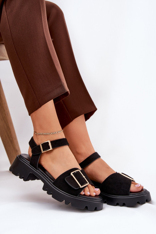 Eko Sandales femme en daim avec boucles couleur noire Gofielle