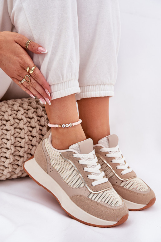 baskets Féminin avec maille avec une plateforme couleur kaki Poova baskets Féminin avec maille avec une plateforme couleur kaki Poova