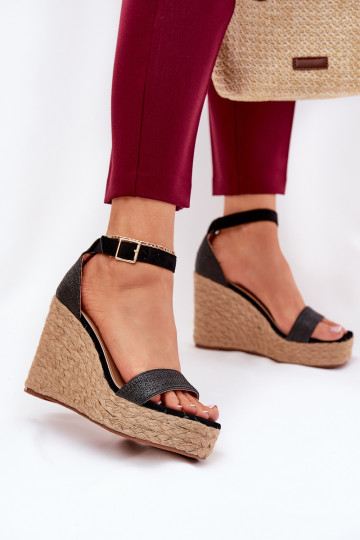 Sandales Femmes à talon compensé avec tresse couleur noire Adelio