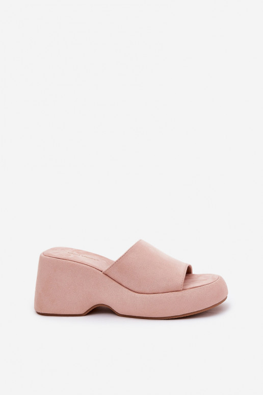Eko Chaussons femme en daim avec une plateforme I Koturnie couleur rose Afisal