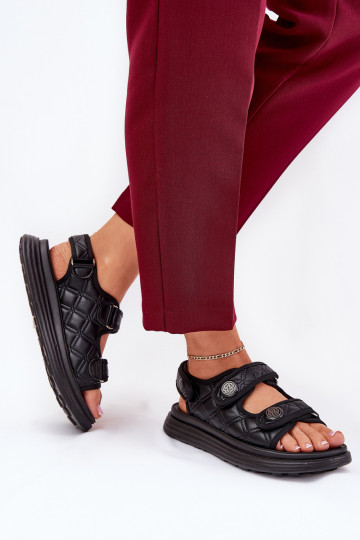 Sandales pour femmes avec ornements et fermetures adhésives noires Zoliner