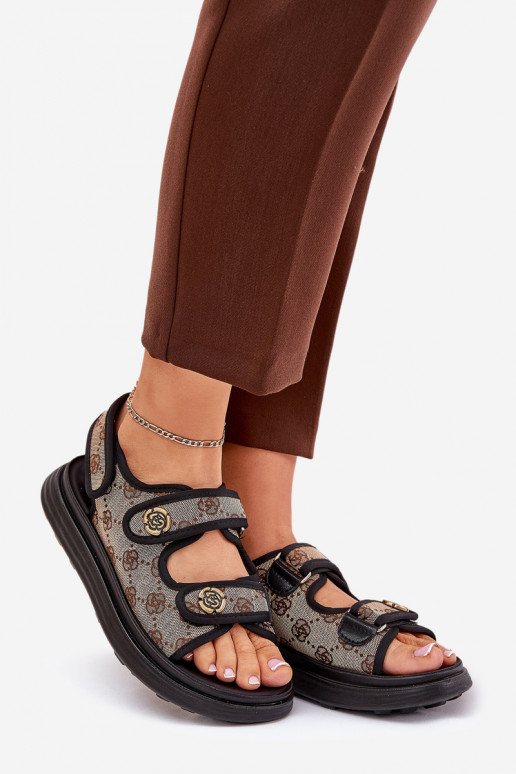 Féminin À motifs  des sandales Ze couleur doréemi Detalami beige-couleur noire Pefese Féminin À motifs  des sandales Ze couleur doréemi Detalami beige-couleur noire Pefese