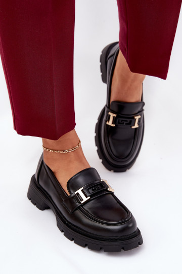 mocassins pour femmes en cuir écologique couleur noire Lomnela 2