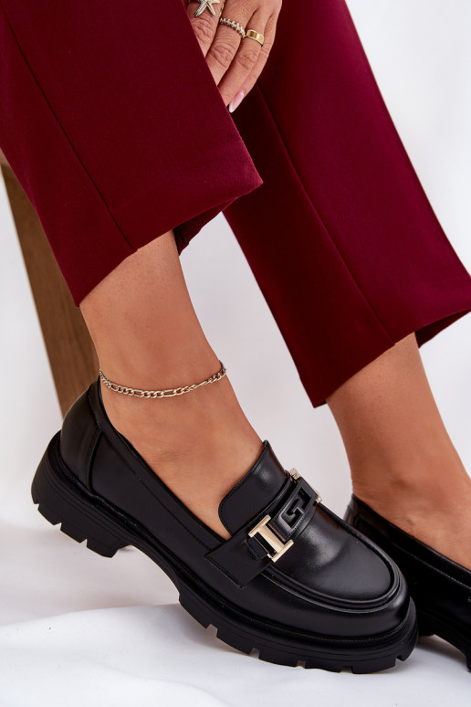 mocassins pour femmes en cuir écologique couleur noire Lomnela