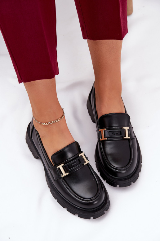 mocassins pour femmes en cuir écologique couleur noire Lomnela