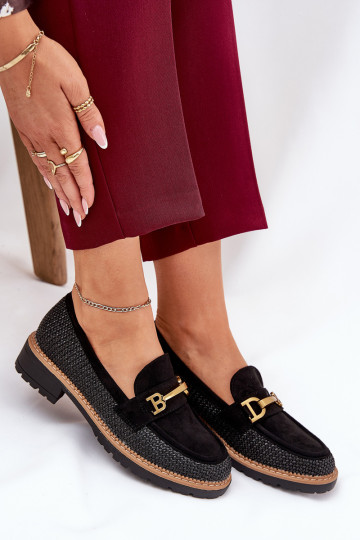 mocassins pour femmes Avec tresse I couleur doréem Detalem couleur noire Seffolia