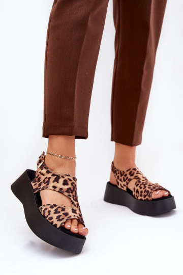 Sandales pour femmes avec des motifs en fourrure de léopard avec une plateforme en daim écologiqueoÀe marron Karonia 2