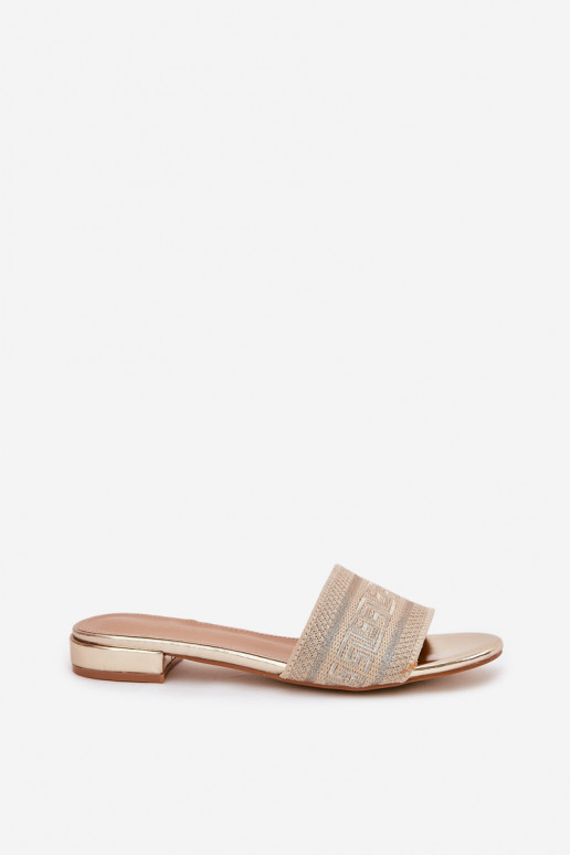 Pantoufles pour femmes avec des talons larges couleur dorée Fexxy Pantoufles pour femmes avec des talons larges couleur dorée Fexxy