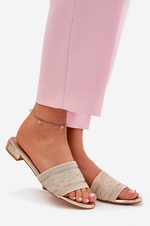 Pantoufles pour femmes avec des talons larges couleur dorée Fexxy Pantoufles pour femmes avec des talons larges couleur dorée Fexxy