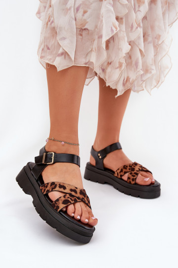 Sandales pour femmes avec une plateforme avec des motifs en fourrure de léopard marron Gevinniser 2