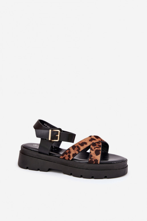 Sandales pour femmes avec une plateforme avec des motifs en fourrure de léopard marron Gevinniser Sandales pour femmes avec une plateforme avec des motifs en fourrure de léopard marron Gevinniser