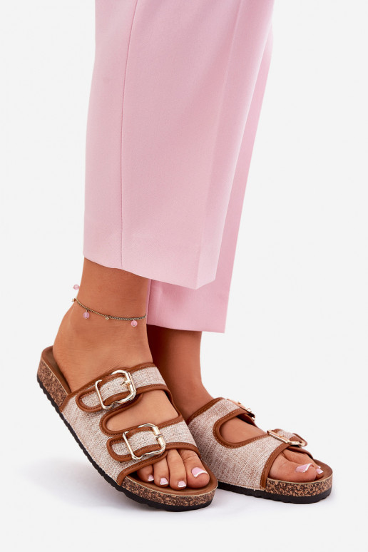 Pantoufles pour femmes avec une plateforme avec boucles marron Osoffe  Pantoufles pour femmes avec une plateforme avec boucles marron Osoffe