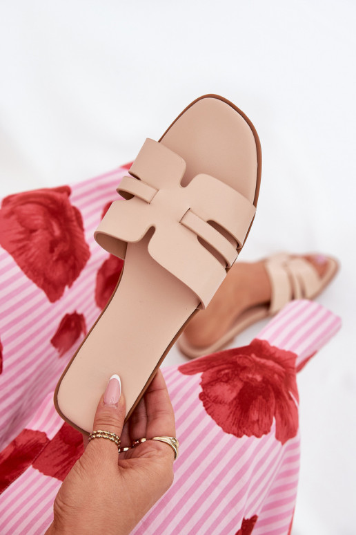 Pantoufles pour femmes avec des talons larges Avec découpes Eko Peau beige Ecapus Pantoufles pour femmes avec des talons larges Avec découpes Eko Peau beige Ecapus