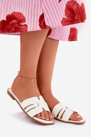 Chaussons Femme à Talons Larges avec Découpes en Cuir Écologique Blanc Ecapus
