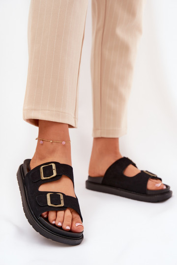 Chaussons Femme à Plateforme avec Boucles Noires Simbes