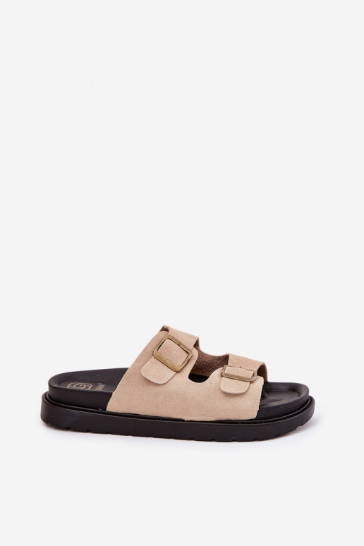 Pantoufles pour femmes avec une plateforme avec boucles beige Simbes Pantoufles pour femmes avec une plateforme avec boucles beige Simbes