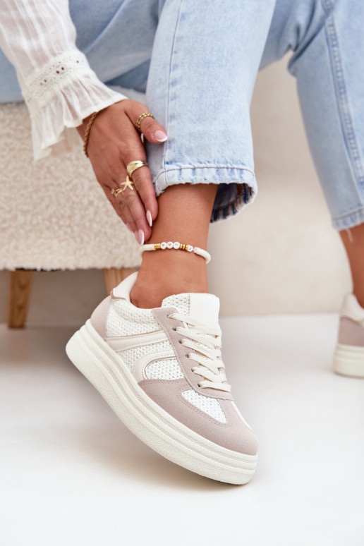 Chaussures modèle baskets Féminin avec une plateforme beige Lesida Chaussures modèle baskets Féminin avec une plateforme beige Lesida