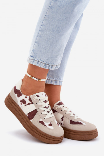 Chaussures modèle Sneakers pour femmes à plateforme avec motifs IN Łaty couleur sable Lincidi