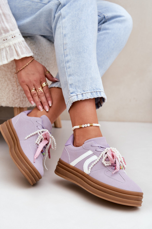 Chaussures modèle baskets Féminin avec une plateforme avec de beaux détails Couleur violette Vinness Chaussures modèle baskets Féminin avec une plateforme avec de beaux détails Couleur violette Vinness