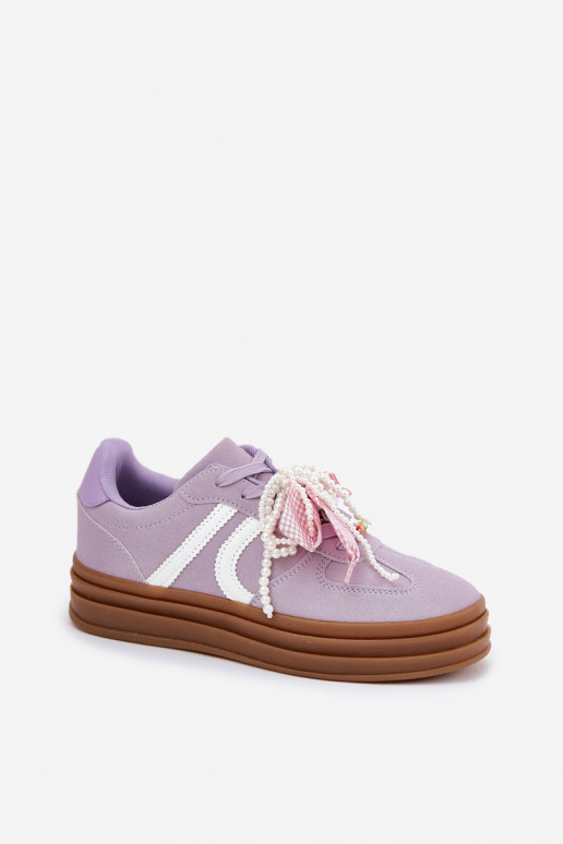 Chaussures modèle baskets Féminin avec une plateforme avec de beaux détails Couleur violette Vinness Chaussures modèle baskets Féminin avec une plateforme avec de beaux détails Couleur violette Vinness