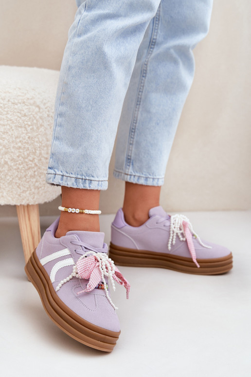 Chaussures modèle baskets Féminin avec une plateforme avec de beaux détails Couleur violette Vinness Chaussures modèle baskets Féminin avec une plateforme avec de beaux détails Couleur violette Vinness