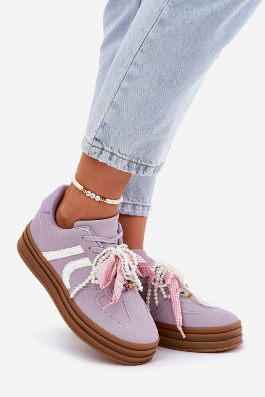 Chaussures modèle baskets Féminin avec une plateforme avec de beaux détails Couleur violette Vinness Chaussures modèle baskets Féminin avec une plateforme avec de beaux détails Couleur violette Vinness