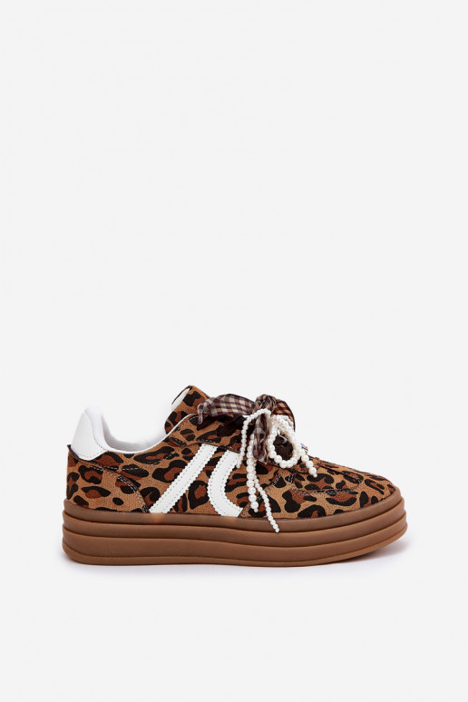 Chaussures modèle baskets Féminin avec des motifs en fourrure de léopard avec une plateforme avec de beaux détails marron Vinnes Chaussures modèle baskets Féminin avec des motifs en fourrure de léopard avec une plateforme avec de beaux détails marron Vinnes