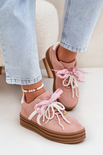 Chaussures modèle baskets Féminin avec une plateforme avec de beaux détails couleur rose Vinness 2